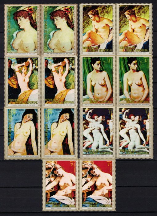 GUINEEA ECUATORIALA 1973 - Picturi, nuduri celebre/ serie completa MNH, perechi