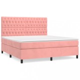 Cumpara ieftin Pat box spring cu saltea, roz, 180x200 cm, catifea