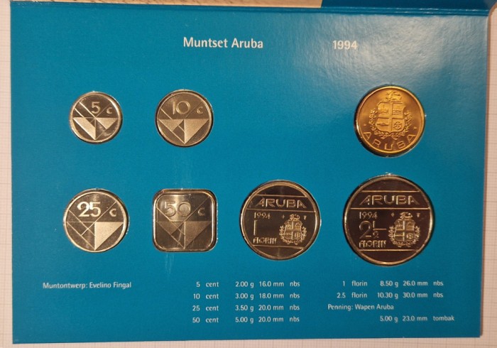 Set Monede Aruba, 1994, 6 monede si un jeton, excelent