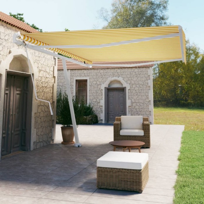 vidaXL Copertină autonomă retractabilă automat galben&amp;alb 500x350 cm 3069668