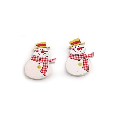 Set 10 nasturi decorativi din lemn, imprimeu om de zapada, Alb foto