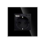 Priza Luxion cu USB A si C, rama sticla, negru