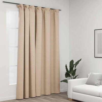 Draperie opacă, aspect de in, bej, 290 x 245 cm, cu c&amp;acirc;rlige foto