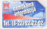 bnk card Cartele telefonice - Lithuania - URMET - Free of Charge Information 8-22 222202 - Col:LT-LTV-M016