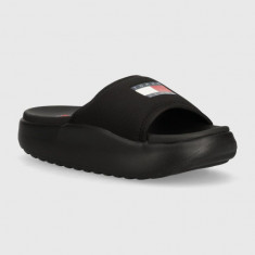 Tommy Jeans papuci TJW CHUNKY POOL SLIDE femei, culoarea negru, cu platforma, EN0EN02448