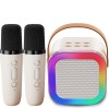 Set Boxa Bluetooth Karaoke, 2 Microfoane Wireless, Pentru Adulti si Copii, Lumini, efecte vocale, MSD Card, Type-C, Bej, Oem