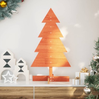Brad de Crăciun decorativ, maro ceruit, 80 cm, lemn pin masiv foto