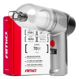 Aspirator auto fara fir fara perii AMiO Hepa 70W 4000mAh, incarcare USB-C, 11kPa, autonomie aprox. 20 min, 6 capete, pentru masina, casa si birou