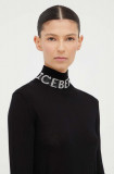 Iceberg pulover de lana femei, culoarea negru, light, cu guler