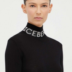 Iceberg pulover de lana femei, culoarea negru, light, cu guler