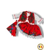 Cumpara ieftin Costum Traditionat fetite - Rosu cu ciucuri