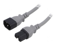 Cablu IEC C14 C15 3x14AWG 1m gri 15A 250V