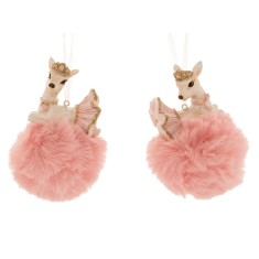 Set 2 ornamente brad din rasina Deer cu puf 6 cm x 11 cm