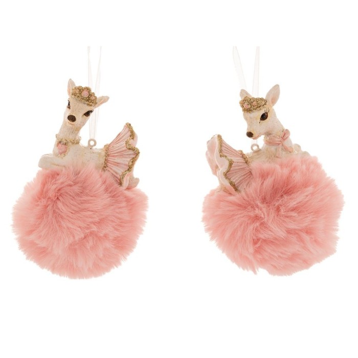 Set 2 ornamente brad din rasina Deer cu puf 6 cm x 11 cm