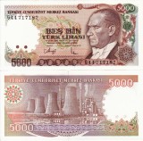 Bancnota Turcia 5000 Lire ND UNC - Ne流通ata, Colectie Numismatica