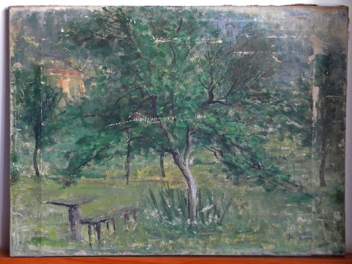 In gradina - tablou ulei pe panza semnat 1943, pictura originala, sasiu 61x45cm