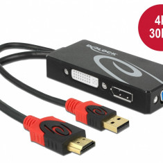 Adaptor HDMI la DVI / VGA / Displayport T-M 4K, Delock 62959