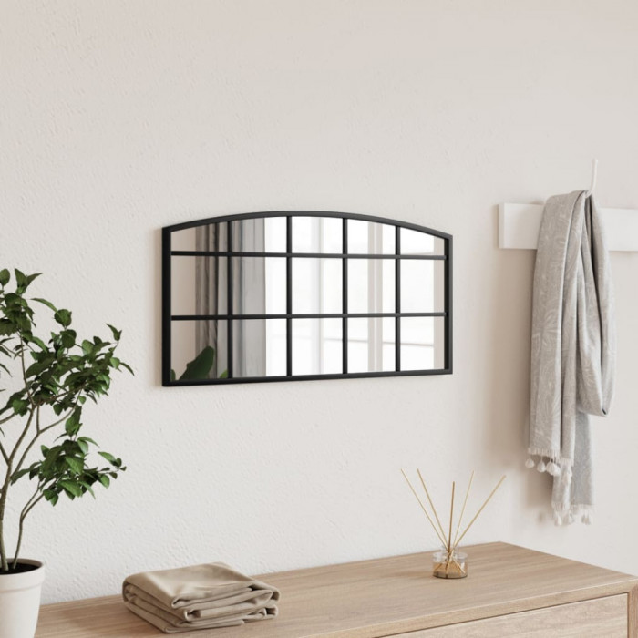Oglinda de perete, negru, 60x30 cm, arcuita, fier GartenMobel Dekor