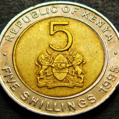 Moneda exotica bimetal 5 SHILLINGS - KENYA, anul 1995 * cod 3942