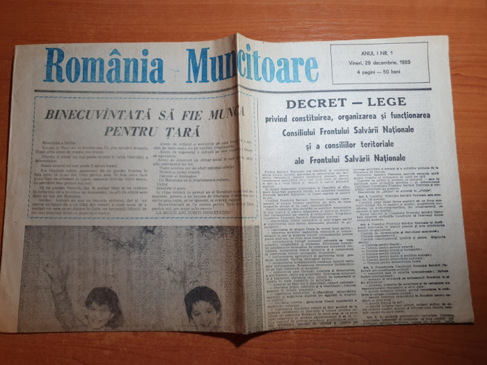 romania muncitoare 29 decembrie 1989 - anul 1,nr.1 - revolutia romana