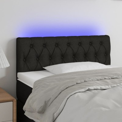 vidaXL Tăblie de pat cu LED, negru, 90x7x78/88 cm, textil 3121932 foto