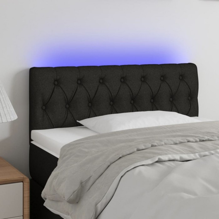 vidaXL Tăblie de pat cu LED, negru, 90x7x78/88 cm, textil 3121932