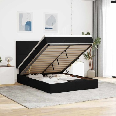 vidaXL Cadru de pat otoman cu saltele, catifea neagră 140x190cm 3313399 foto