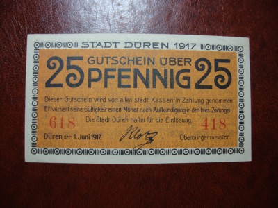GERMANIA DUREN 25 PF. 1917 AUNC foto