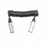 Cablu spiral 2.6m cu 2 stechere tata din metal, 7 pini pentru priza auto remorca Breckner Germany BK92797