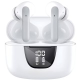 Casti Wireless TWS CerCip S42 cu izolare a zgomotului ENC+ANC, Autonomie 40 ore, Control prin Touch, Universale, Culoare Alb
