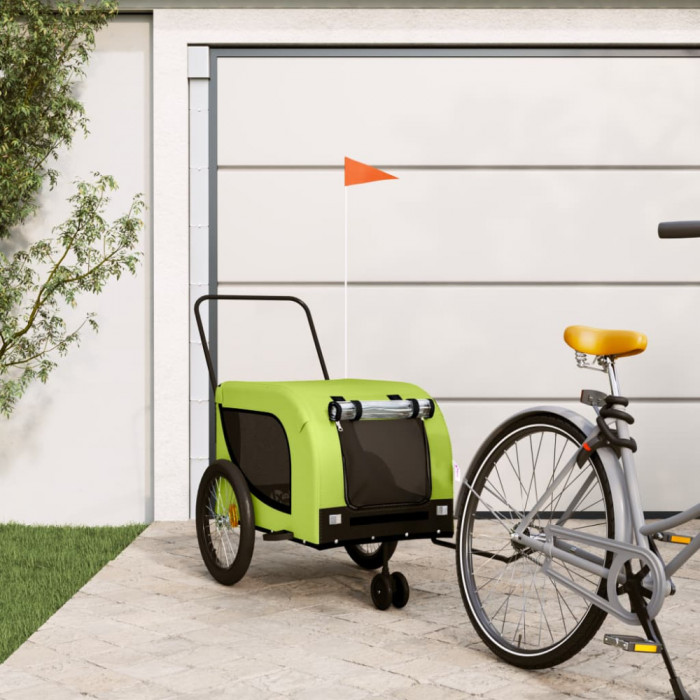 vidaXL Remorcă bicicletă animale companie, verde/negru, oxford/fier