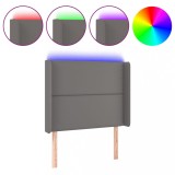 Cumpara ieftin Tablie de pat cu LED, gri , 93x16x118/128 cm, piele ecologica