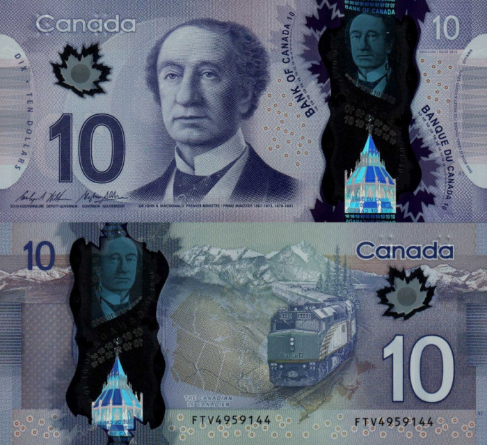 CANADA █ bancnota █ 10 Dollars █ 2013 █ P-107c █ POLYMER █ UNC █ necirculata