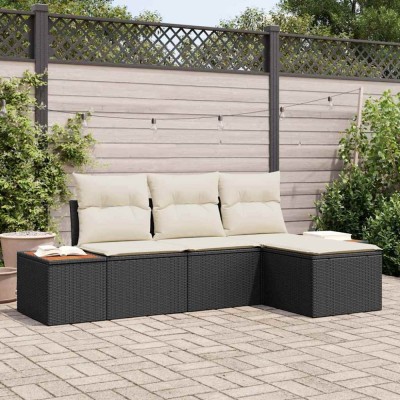 vidaXL Set de canapele pentru grădină cu pernă 4 pcs negru și crem foto