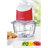 Tocator de legume Heinner, bol sticla 1L, 2 cutite din inox, 500W, culoare alb/rosu