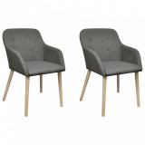 vidaXL Scaune bucătărie 2 buc, gri deschis, textil &amp; lemn stejar masiv