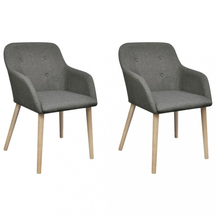 vidaXL Scaune bucătărie 2 buc, gri deschis, textil &amp; lemn stejar masiv