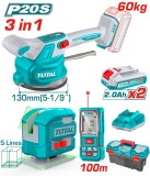 TOTAL - KIT COMBO 20V - VIBRATOR CU VENTUZA PENTRU PLACI CERAMICE, LASER MASURARE DISTANTA, NIVELA L