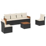 Cumpara ieftin Set canapele de gradina cu perne, 7 piese, negru, poliratan