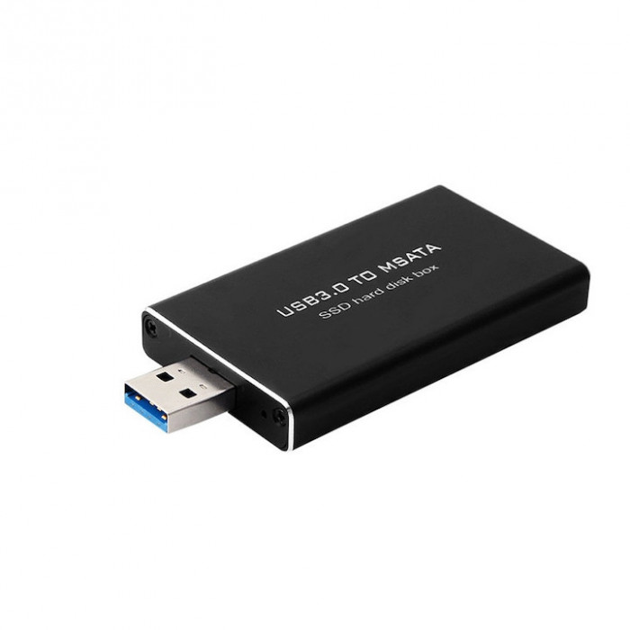 Adaptor SSD mSATA la USB 3.0 - Rack extern cu carcasa gen stick USB, metalic, negru