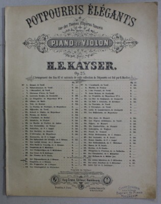 POTPOURRIS ELEGANTS POUR PIANO ET VIOLON , CCA. 1900 , PARTITURA foto