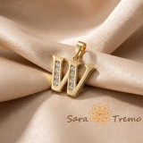 Pandantiv litera W cu zirconia, placaj triplu cu aur 14K