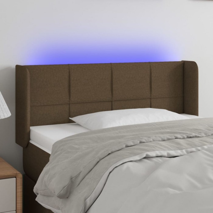 vidaXL Tăblie de pat cu LED, maro &icirc;nchis, 93x16x78/88 cm, textil 3123221
