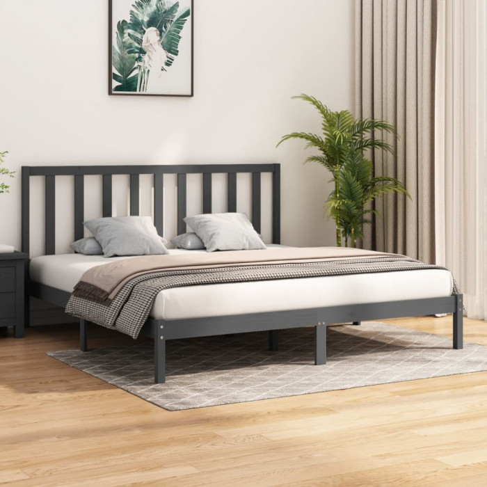 vidaXL Cadru de pat, gri, 200x200 cm, lemn masiv de pin 3105182