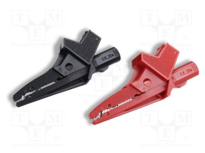 Bornă crocodil 20A neagră și roșie CAL TEST, capacitate prindere max. 24mm, set 2 bucăți foto