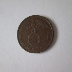 Germania 2 Reichspfennig 1937 D în stare foarte bună