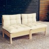 VidaXL Canapea de grădină cu 2 locuri, cu perne crem, lemn masiv pin 3095992