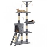 Ansamblu pisici st&acirc;lpi funie sisal, 138 cm imprimeu lăbuțe, gri