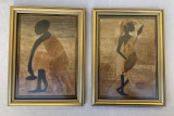 Doua tablouri arta africana executate cu intarsii de papirus