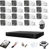 Sistem supraveghere mixt 16 camere Hikvision Dual Light DVR AcuSense 8 MP cu accesorii incluse HDD 4TB SafetyGuard Surveillance